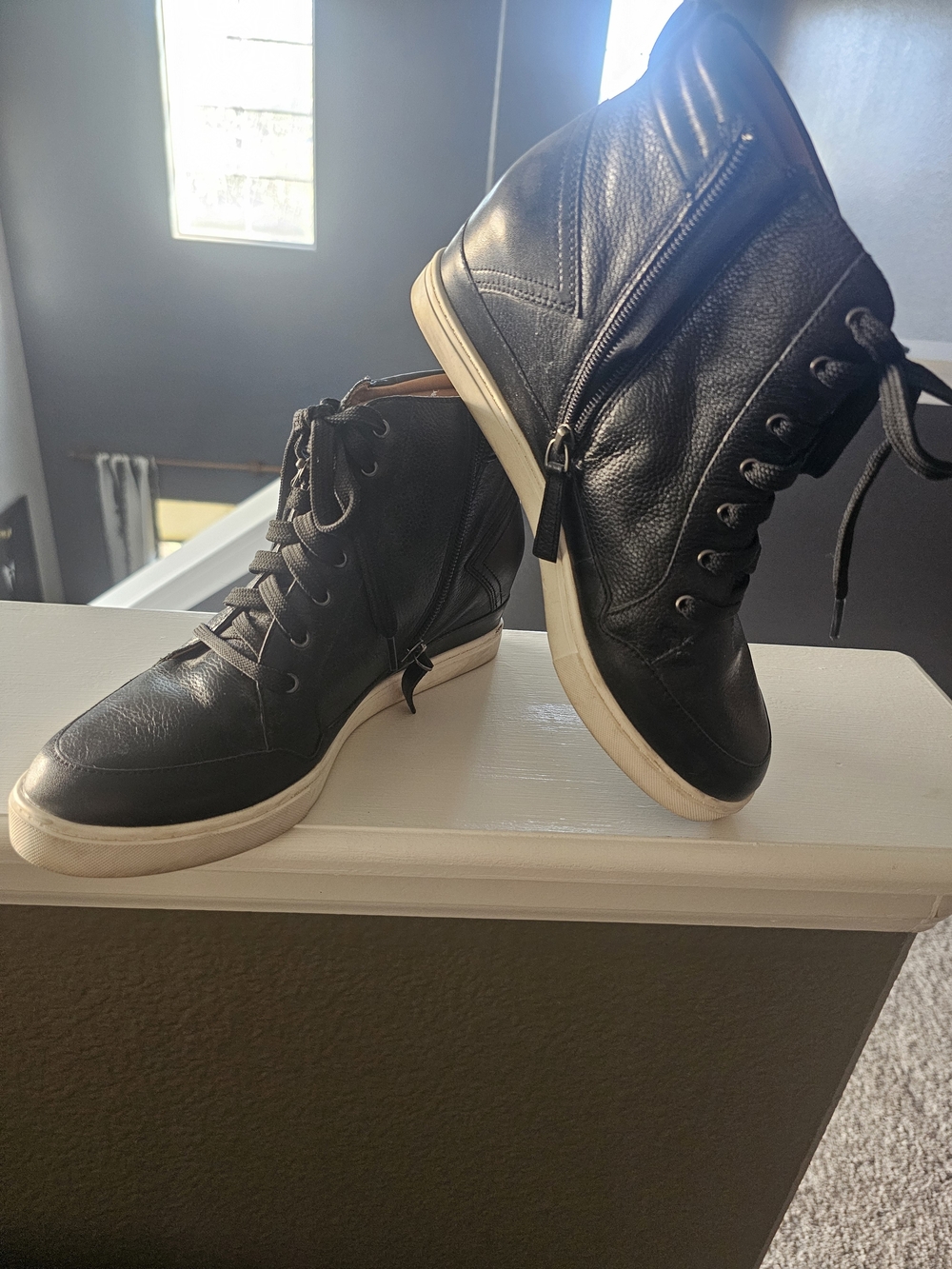 Paolo Black Leather High-Top Sneakers with White Sole